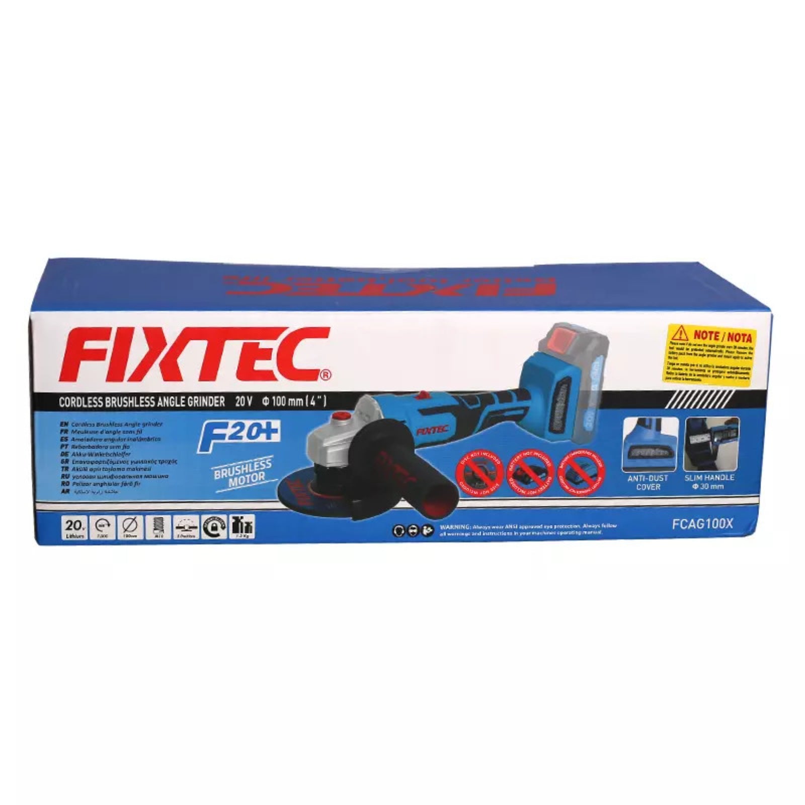 Esmeril Angular 4 1/2 Fixtec Fcag115x-2 F20+ 2x2.0a Litio