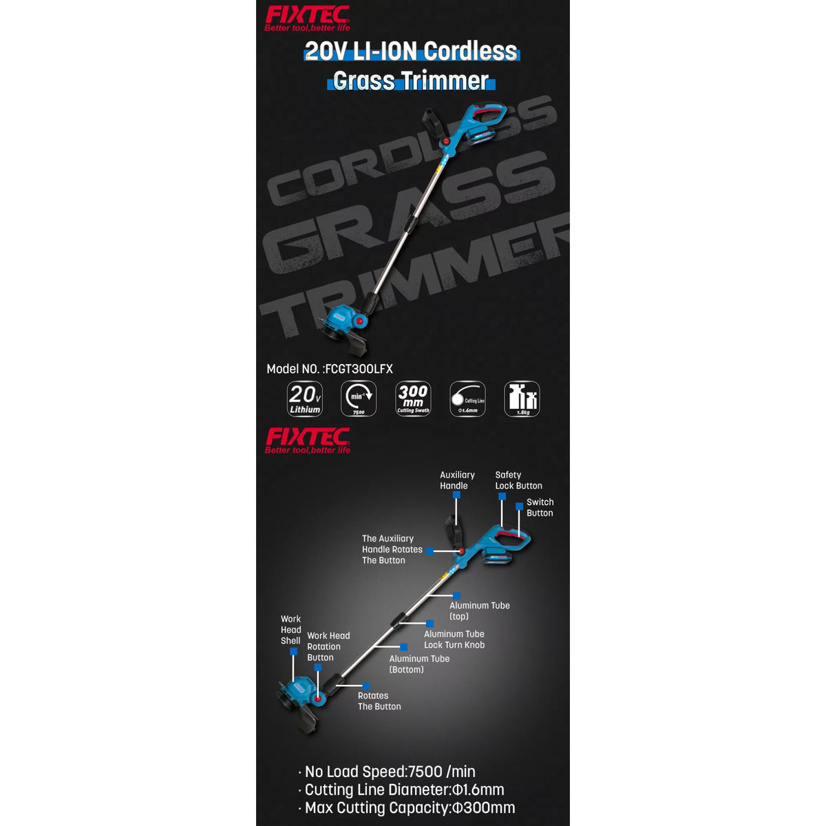 Orilladora Inalambrica Fixtec Fcgt300lfx-12 F20+ 2.0a Litio