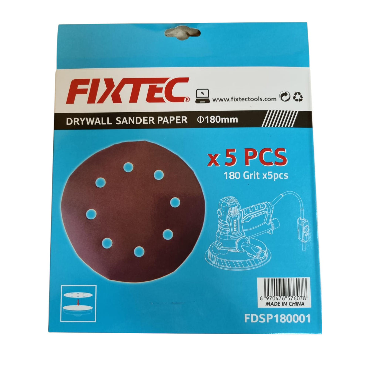 Set 5 Discos Lija Orbital Excentrica 180mm Fixtec Grano 180