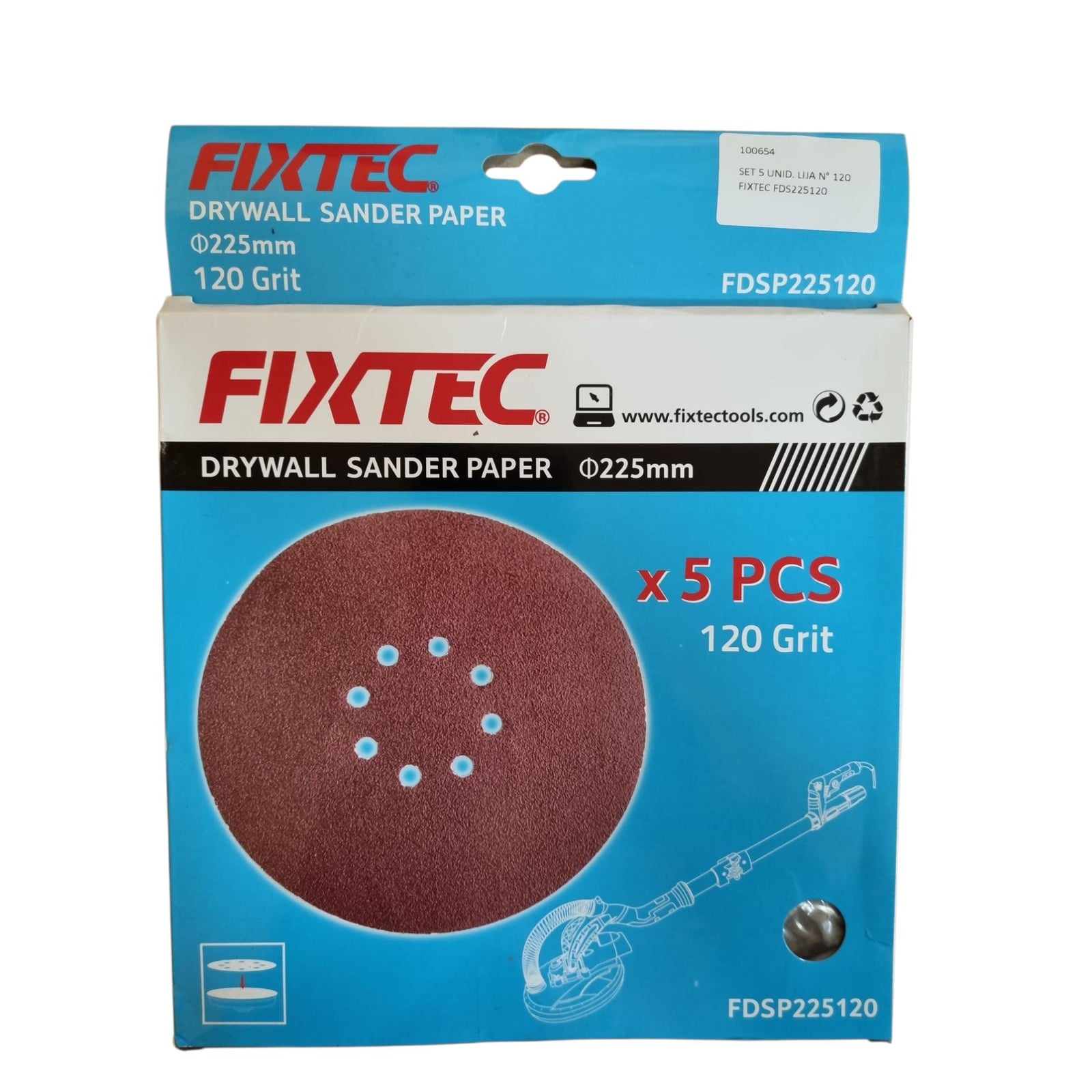 Set 5 Discos Lija Orbital Excentrica 225mm Fixtec Grano 120
