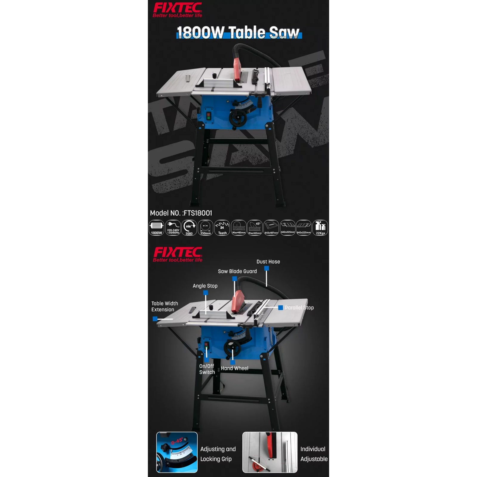 Sierra De Banco 10 Fixtec Fts18001 - 1800w