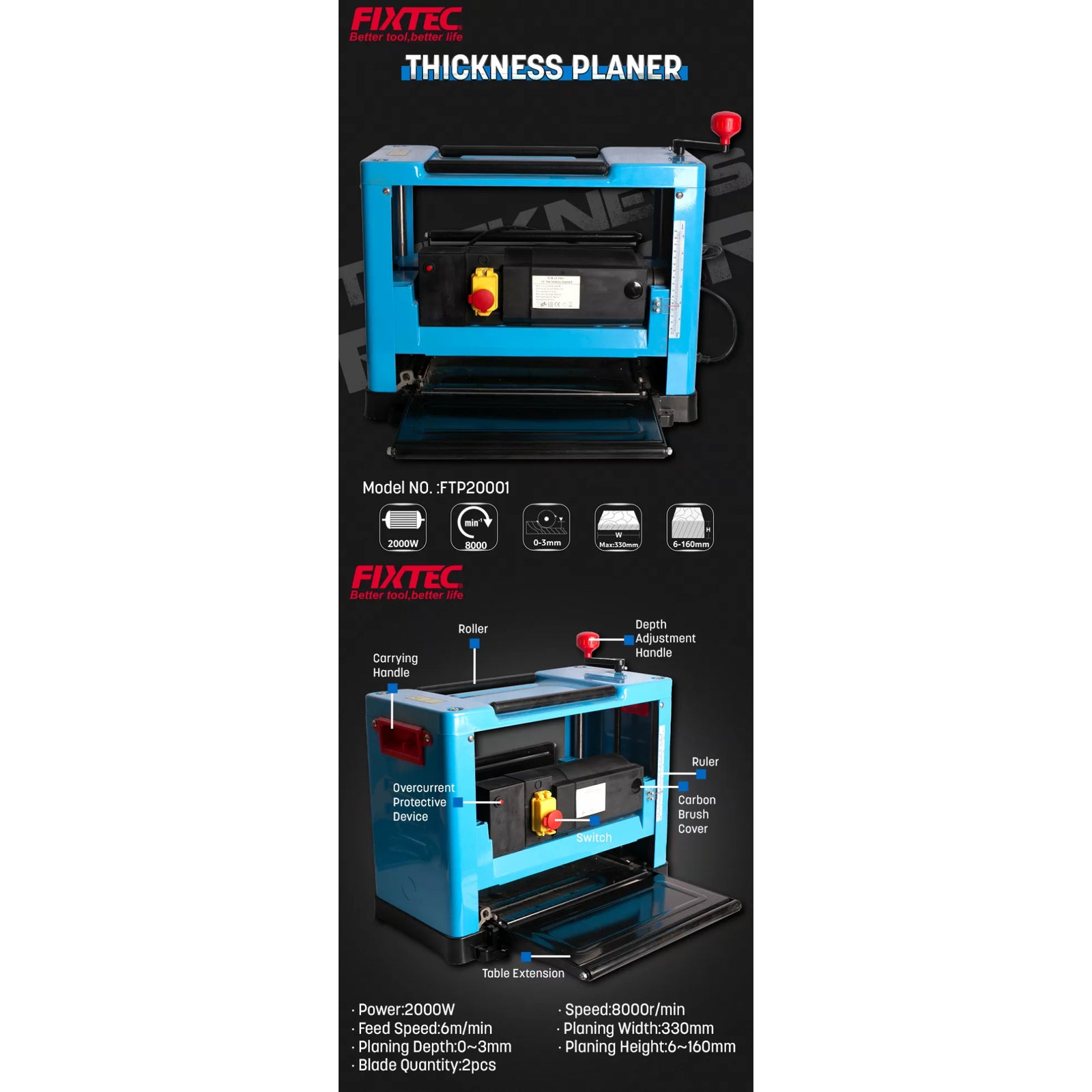 Cepillo De Banco Fixtec Ftp20001 - 2000w